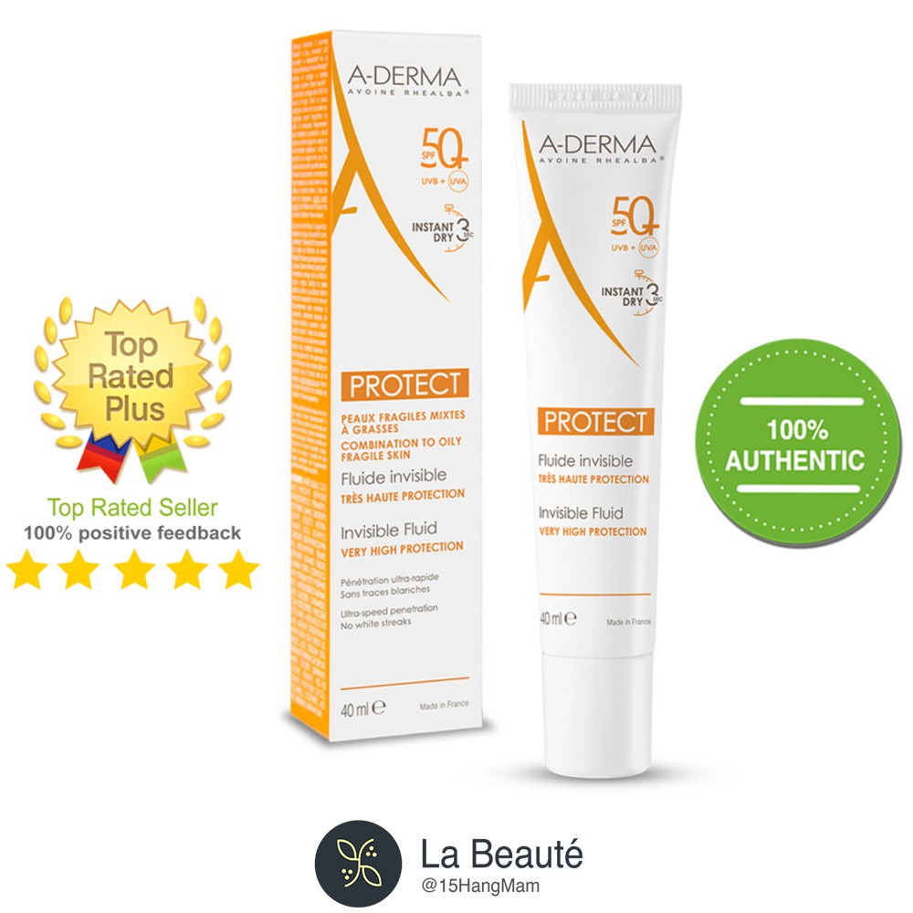 A-derma Solar Protect Fluido Invisible Spf50+ - Kem Chống Nắng Thế Hệ Mới 40ml