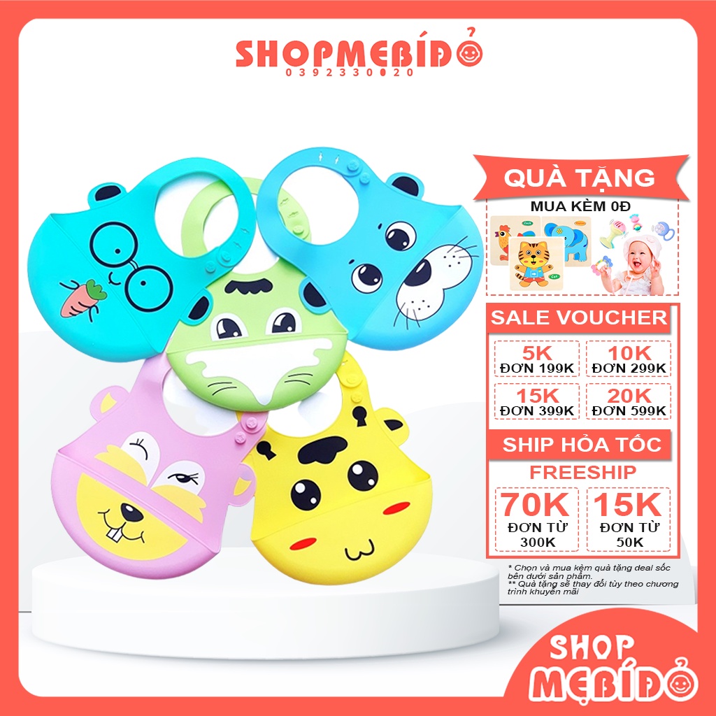 Yếm Ăn Dặm Chống Thấm Nước Máng Lật Hứng Đựng Thức Ăn Cho Bé Họa Tiết Dễ Thương 6 Tháng Đến 3 Tuổi - Shop Mẹ Bí Đỏ