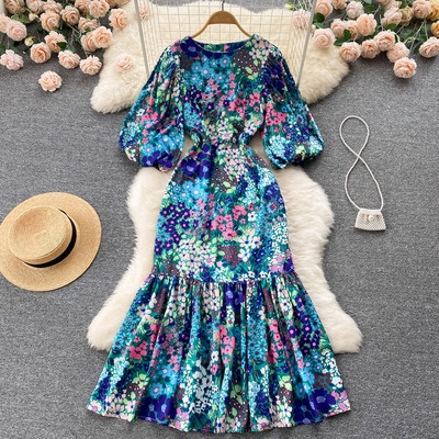 Đầm maxi Tay Ngắn Dáng Ôm In Họa Tiết Hoa Phong Cách Hàn Quốc Thời Trang Cho Nữ Mới