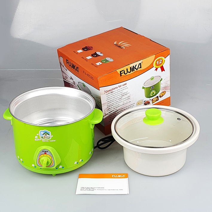 Nồi hầm cháo chậm cho bé FUJIKA FJ-KC2.5L dung tích 2.5 lít màu ngẫu nhiên nắp kính - Chính hãng BH 12 tháng