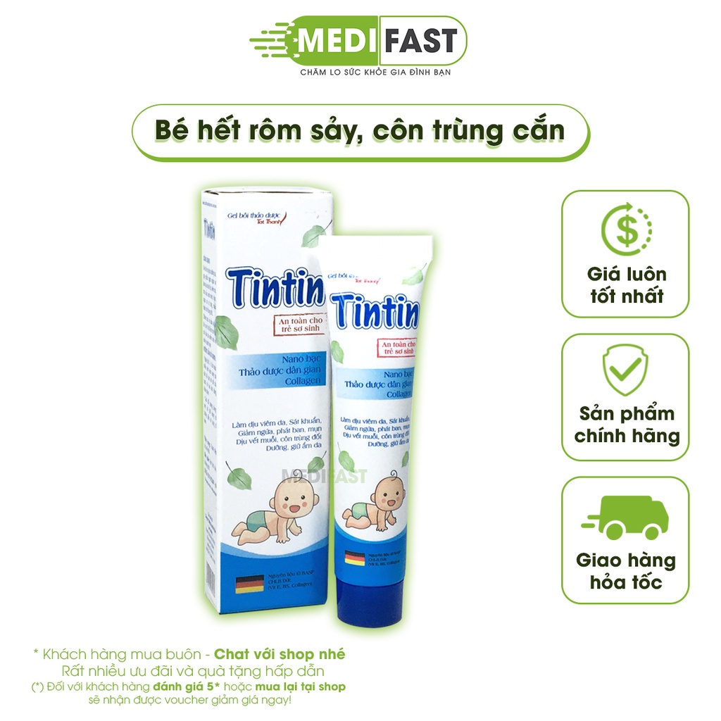 Gel bôi thảo dược ngăn ngừa hăm cho bé TinTin - Tuýp 15g có chứ Nano Bạc và Collagen giúp dưỡng da cho bé