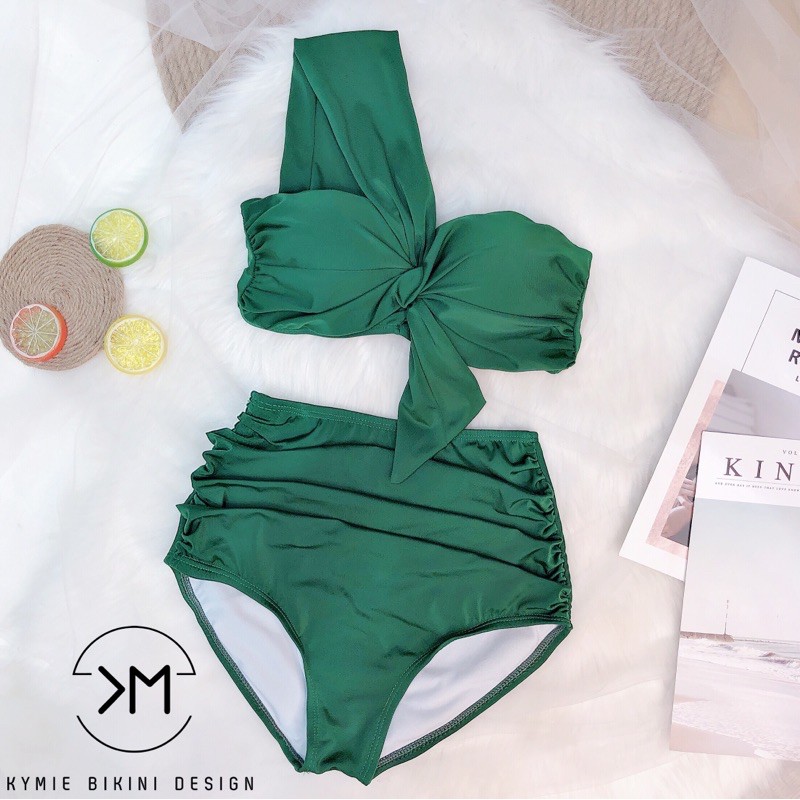 Đồ bơi thiết kế bikini cúp ngực lệch vai quần cạp cao | BigBuy360 - bigbuy360.vn