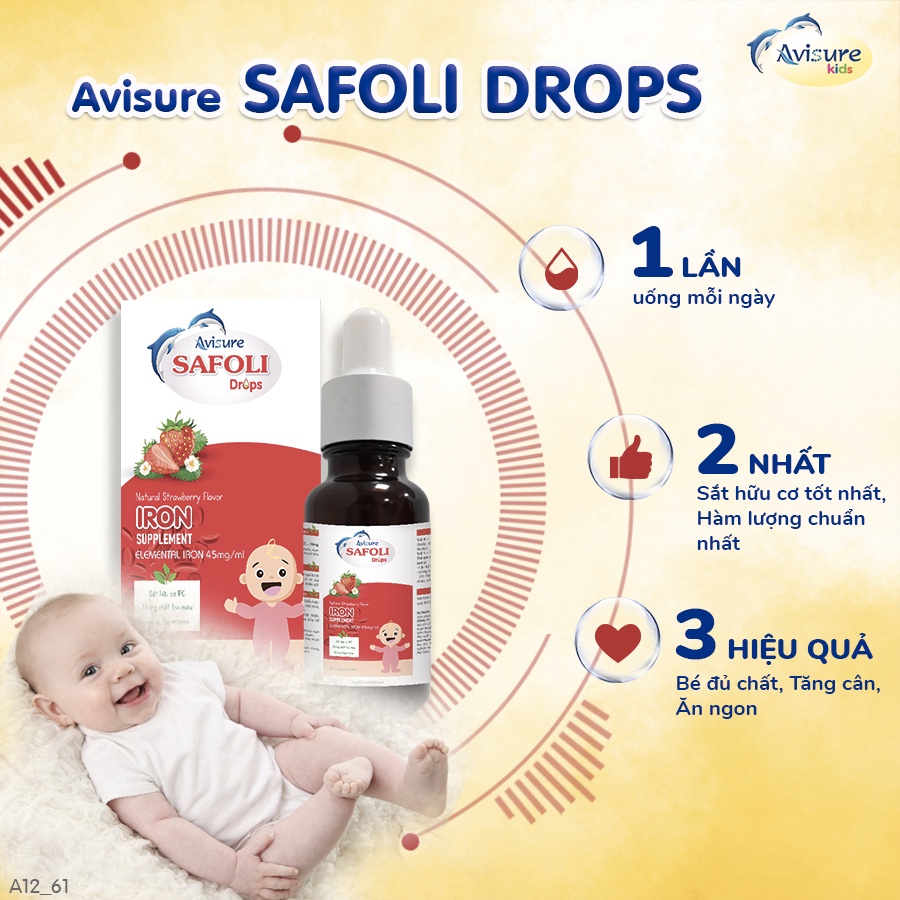 Combo Avisure D3MK7 và Avisure Safoli Drop bổ sung D3 tinh khiết và sắt hữu cơ hỗ trợ tăng cân, tăng chiều cao cho bé
