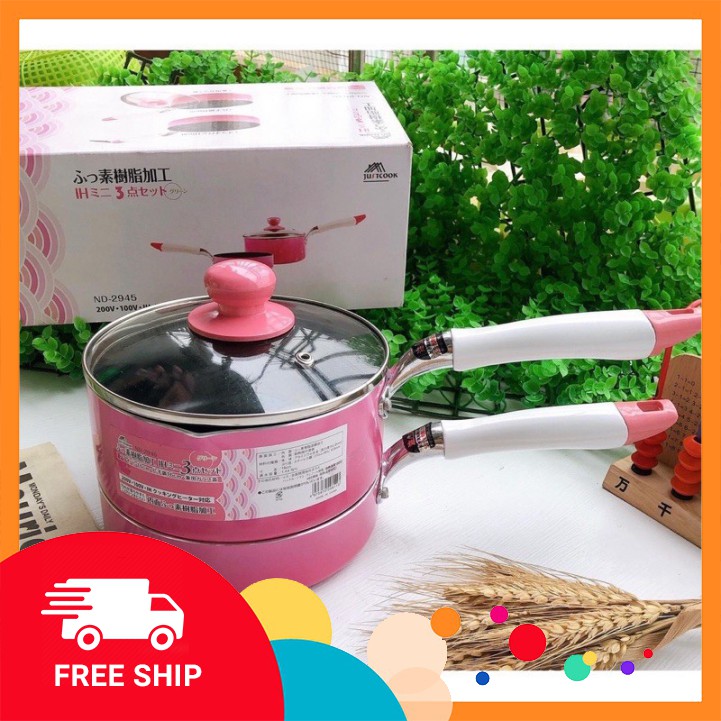 Bộ nồi & chảo Nhật ⚡NẤU CHÁO, BỘT, ĐA NĂNG ⚡cho Bếp GAS, bếp TỪ 16cm Justcook cho bé