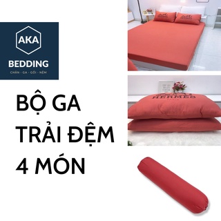 Ga Giường Cotton Đũi mùa hè cực thoáng mát mềm mịn màu đơn sắc sang trọng bộ 4 món có vỏ gối ôm