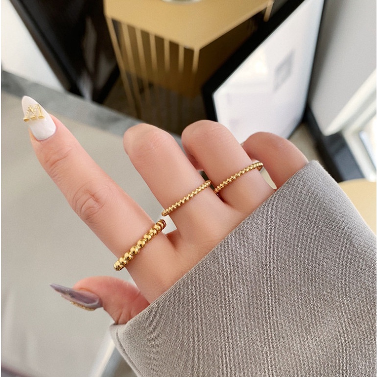 Nhẫn Hạt Bi Nhỏ Titan Ko Đen TT 3913