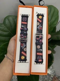 Dây da Applewatch hoạ tiết Supreme