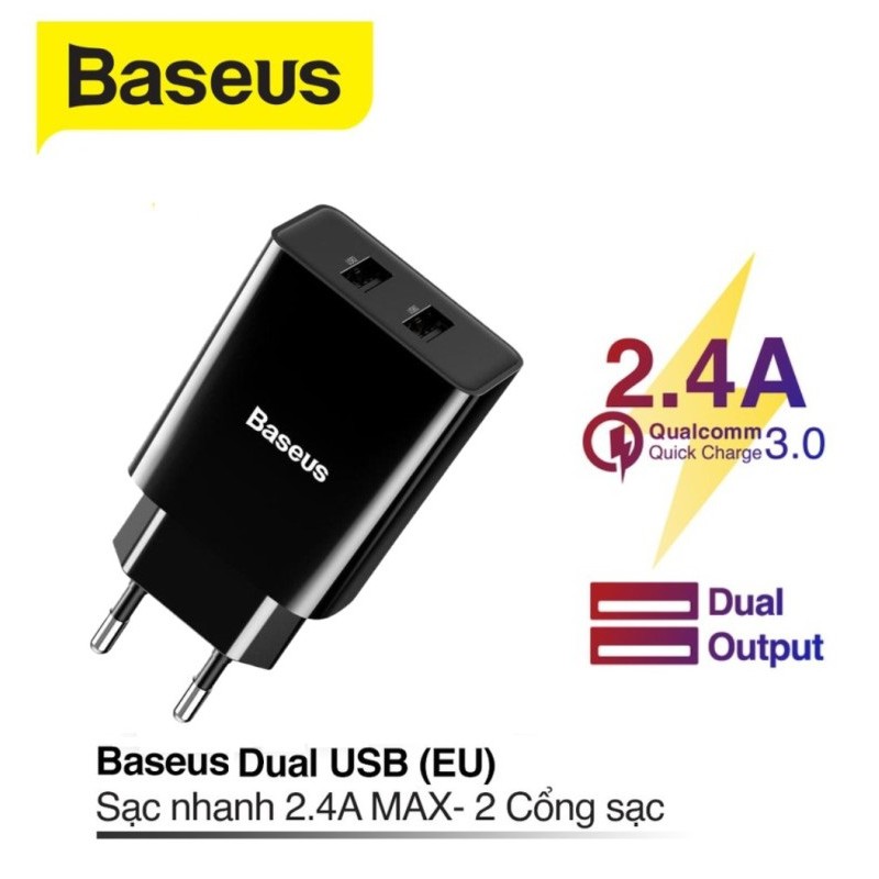 Củ sạc nhanh Baseus 2 cổng USB 10.5W 5V 2A cho iPhone Samsung Oppo Xiaomi