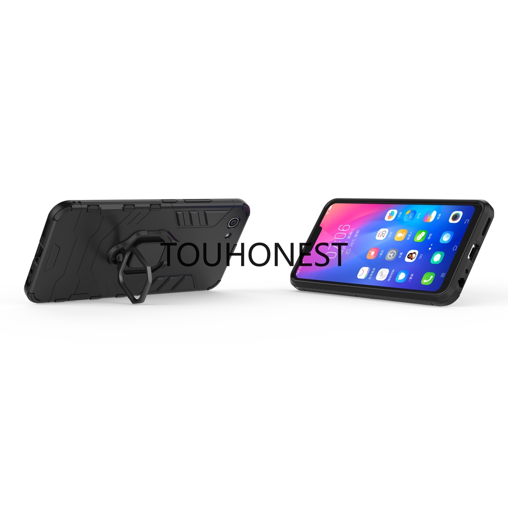 Ốp Điện Thoại Cứng Chống Sốc Kèm Móc Xỏ Ngón Kim Loại Cho Casing Vivo Y81 Case Vivo Y81T Cassing Vivo Y83 Y85 Y55 Y55S Cover Vivo V9 T1 Case Armor PC Shockproof Hard Cases With Metal Ring Stand Phone Case