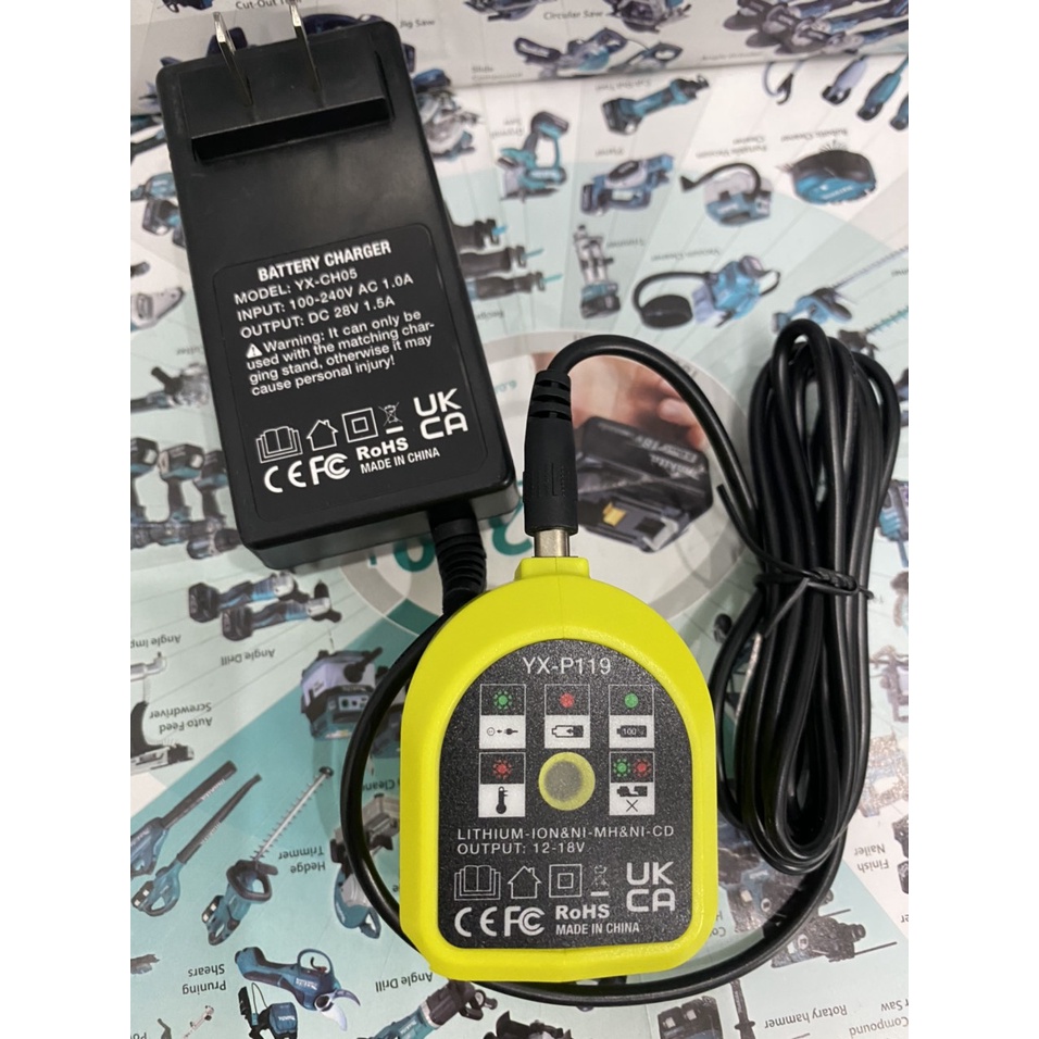 Dock Sạc Ryobi 18v Lion cho pin zin bằng adapter rời. BN.