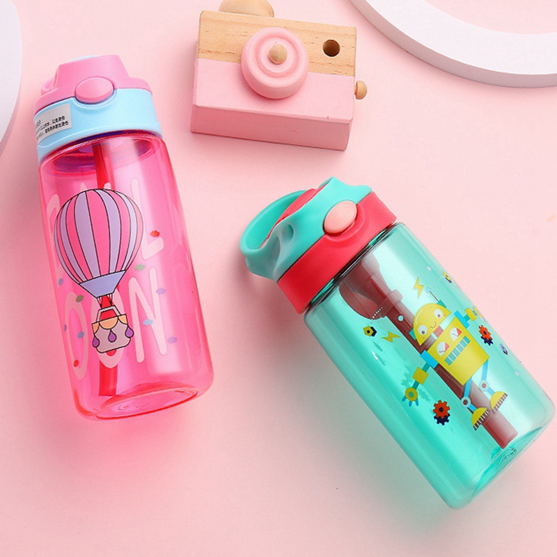 Bình Nước Nhựa Không BPA 480ml Kèm Ống Hút Cho Bé