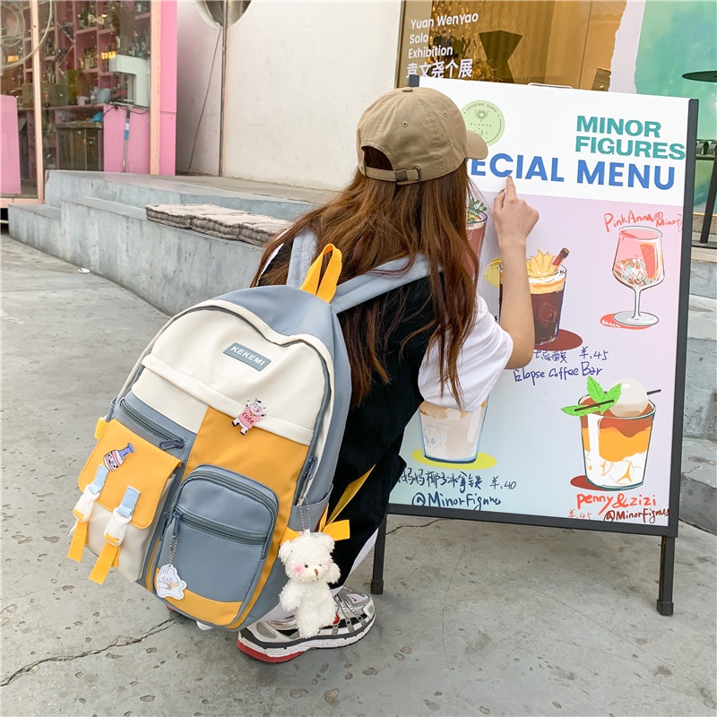 Balo cặp ulzzang basic nữ thời trang đi học đi chơi du lịch giá rẻ đựng vừa laptop canvas PHỐI MÀU | steven