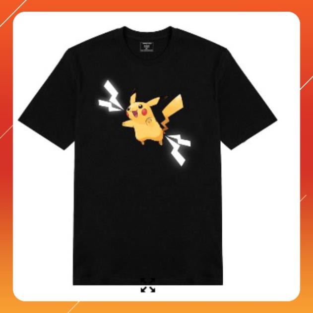 ÁO THUN PHẢN QUANG PIKACHU TRẮNG Áo unisex, áo thun đôi nam nữ đen trắng from rộng, vải cotton xịn [SIÊU RẺ]