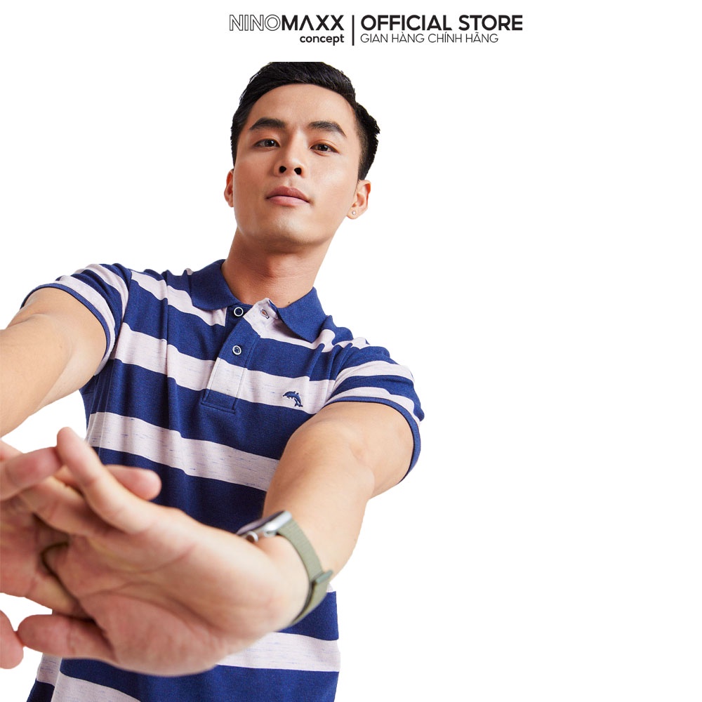 Ninomaxx Áo Thun Polo Nam cổ bẻ có sọc ngang xanh trắng – 1906002