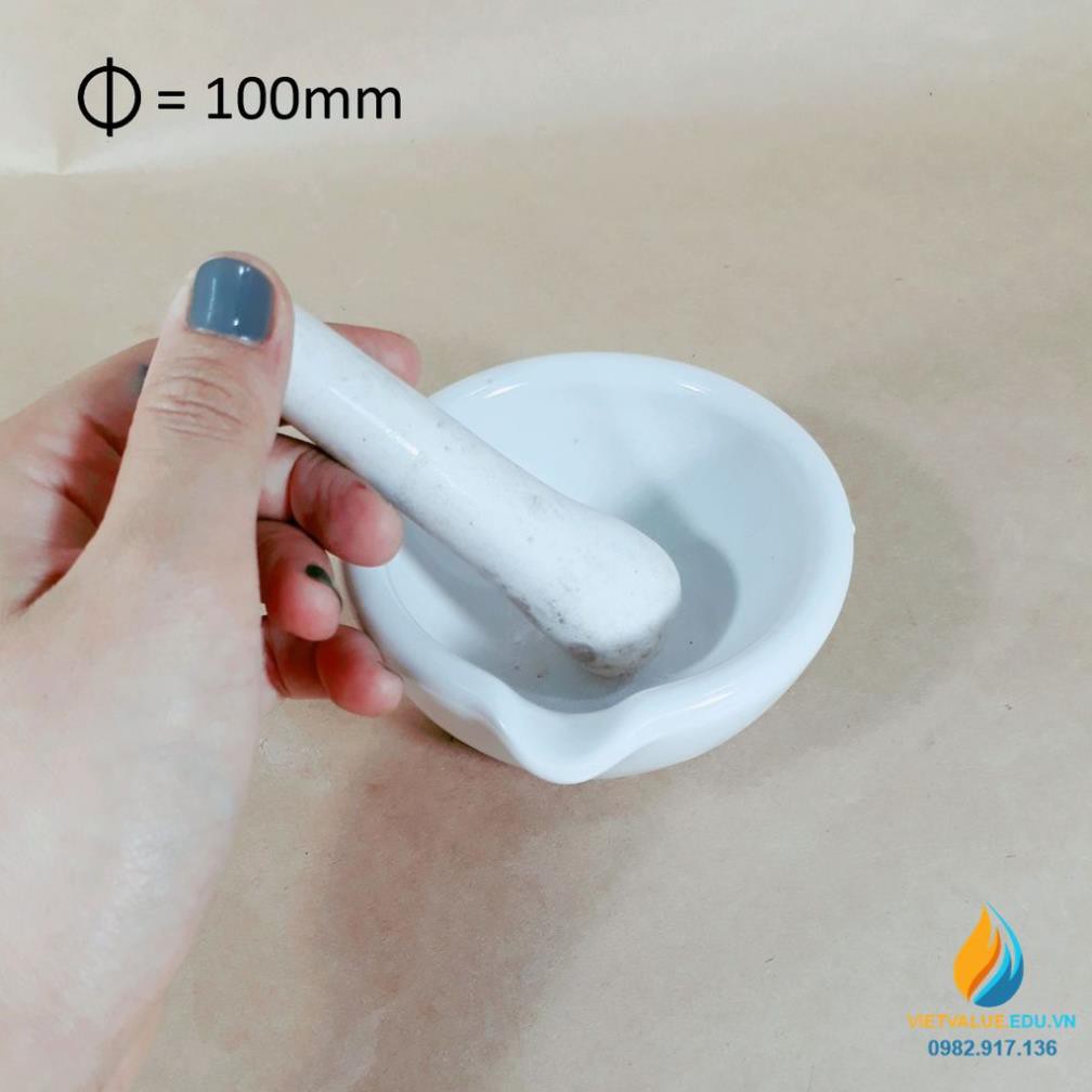 Cối chày sứ nghiền mẫu chất phòng thí nghiệm, đường kính 10cm