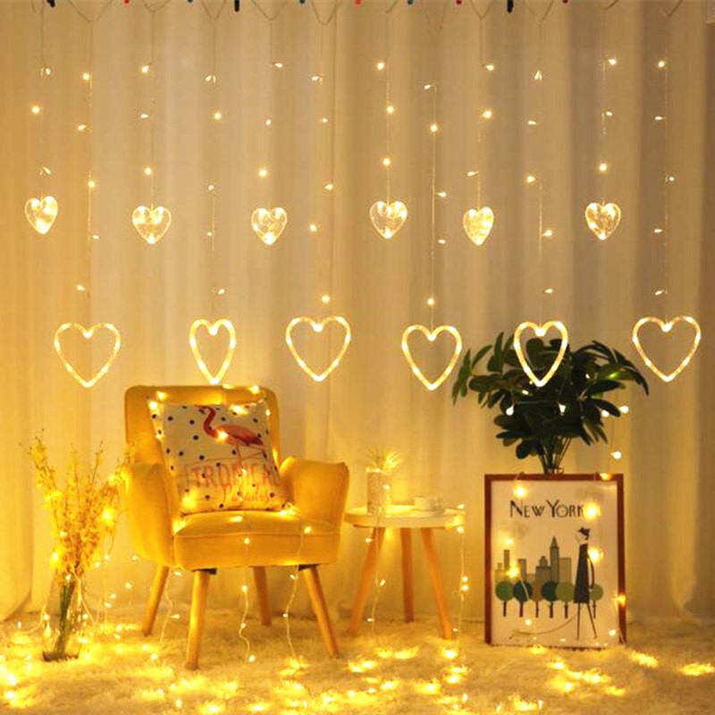 COMBO 2 Dàn Nháy Led Thả Mành Hình Trái Tim Dài 5M Gồm 12 Dây 6 Dây Ngắn Tim Bé+ 6 Dây dài Tim To Trang Trí Cực Đẹp