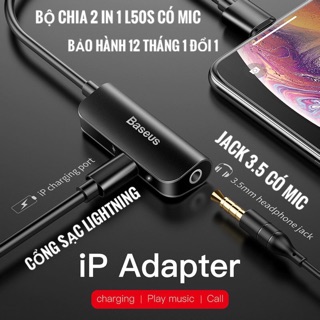 Jack chia cổng lightning ra 1 sạc + 1 tai nghe 3.5 baseus l50s