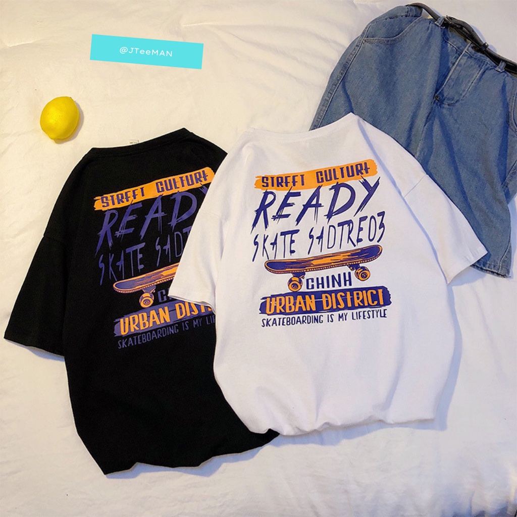 Áo thun Unisex tay lỡ form rộng in chữ READY, áo phông Unisex nam nữ Freesize vải Cotton thoáng mát JTeeMan - JT16