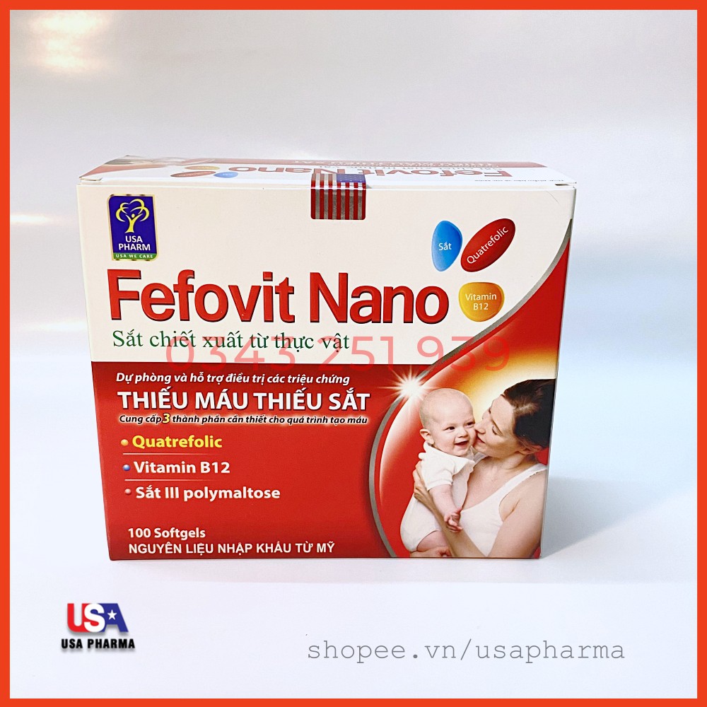 Viên uống Fefovit Nano bổ sung sắt và vitamin, giảm thiếu máu do thiếu sắt - Hộp 100 viên