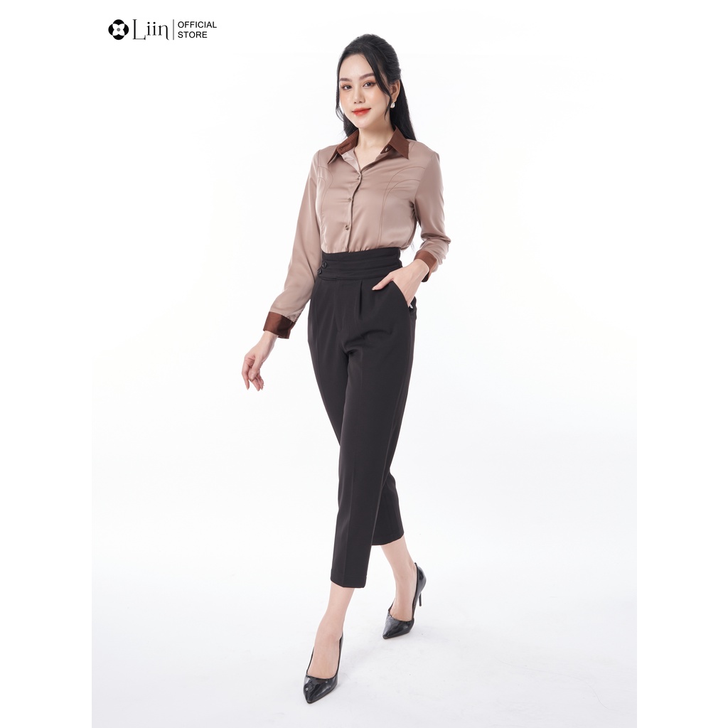 Áo sơ mi nữ cao cấp linbi basic trơn không bóng nâu mix màu sang chảnh, dễ phối đồ liin clothing SM3934