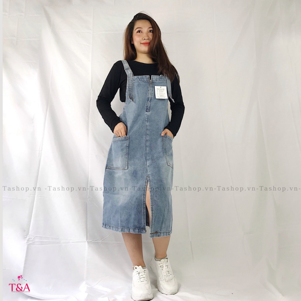 Yếm Váy Jeans Nữ Chất Bò Phối 2 Túi Trước Kèm Dây Kéo Mang Phong Cách Hàn Quốc 2021 Tashopvn - 516