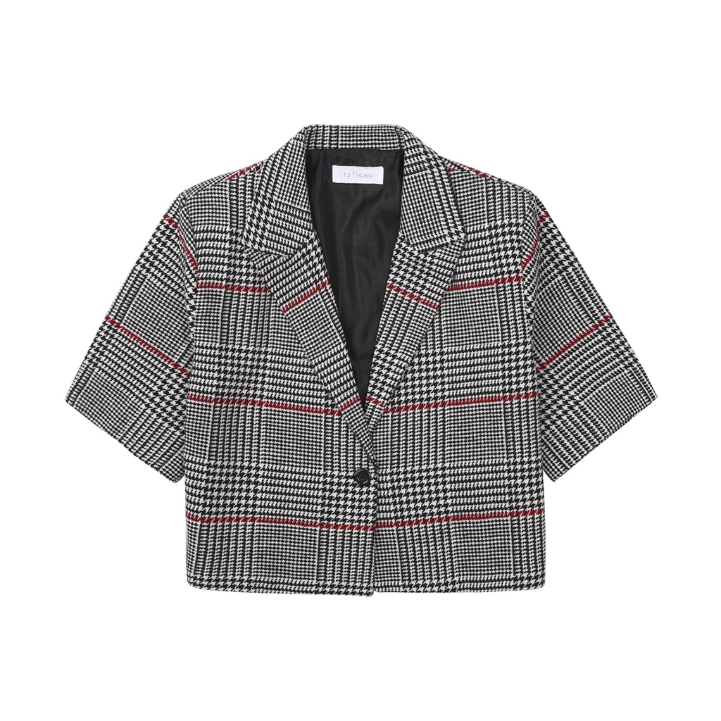 TATICHU - Red Plaid Cropped Blazer _ Áo Blazer croptop caro bố tay ngắn