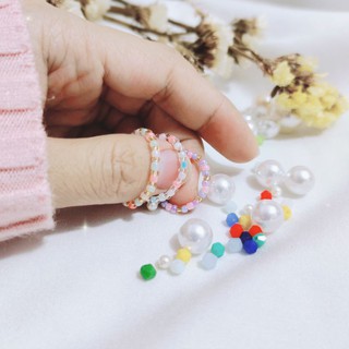 Nhẫn nữ hạt cườm tone pastel phong cách Hàn