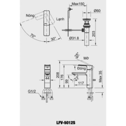 Vòi Lavabo Inax Nóng Lạnh LFV-5012S, bỏa hành chính hãng 02 năm