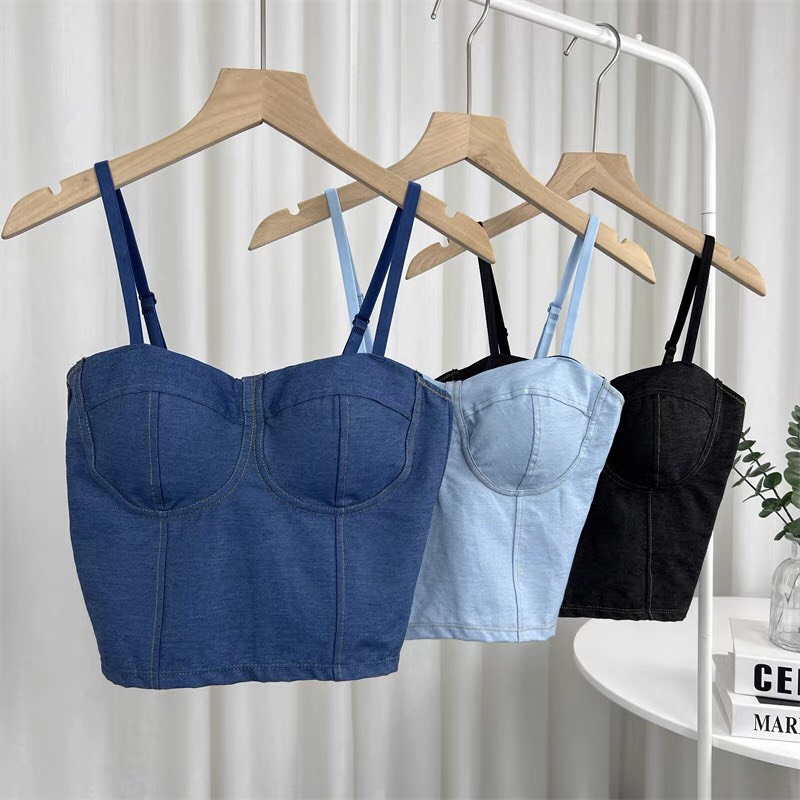 Áo lót nữ LENABRA, áo bra bò 2 dây cup ngực có đệm croptop lưng chun quyến rũ Hàn Quốc
