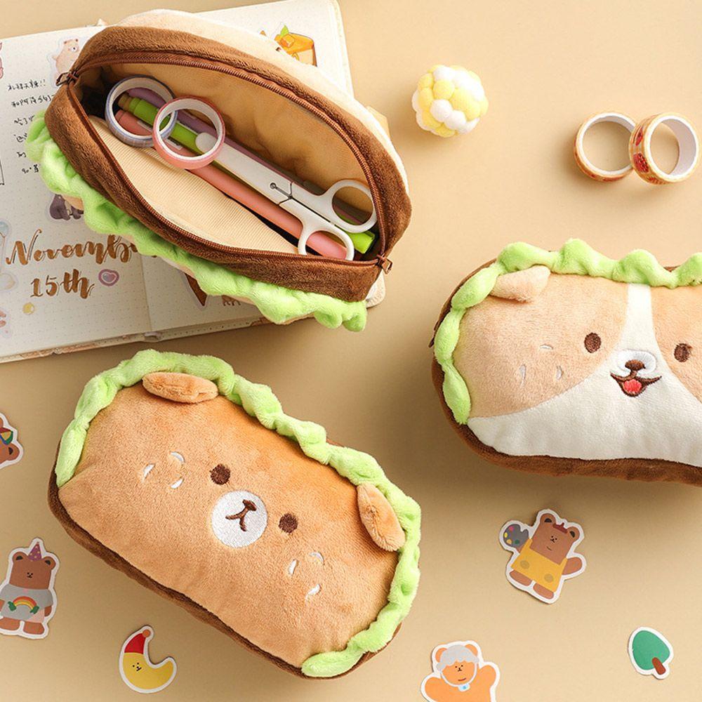 Túi Đựng Bút Hình Hamburger Bằng Lông Nhung Kích Thước Lớn Dễ Thương Xinh Xắn