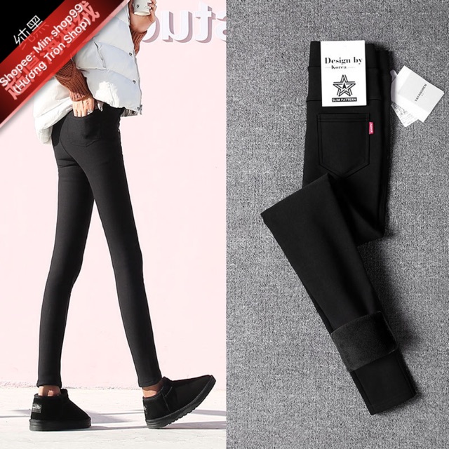 Quần Legging giả Jean lót lông cạp cao loại 1