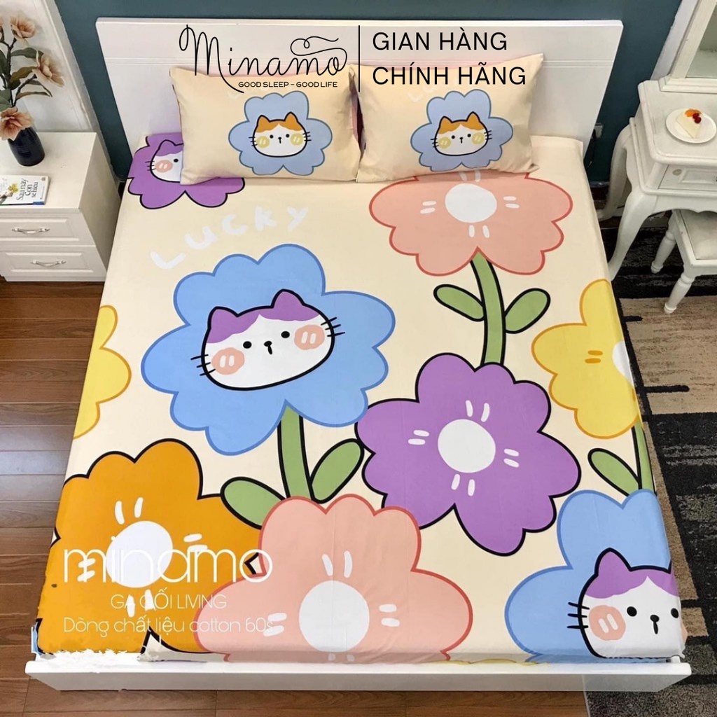 Bộ vỏ ga gối Cotton Silk Living Minamo nhiều mẫu hoạt hình, mềm mát, an toàn cho da - A06