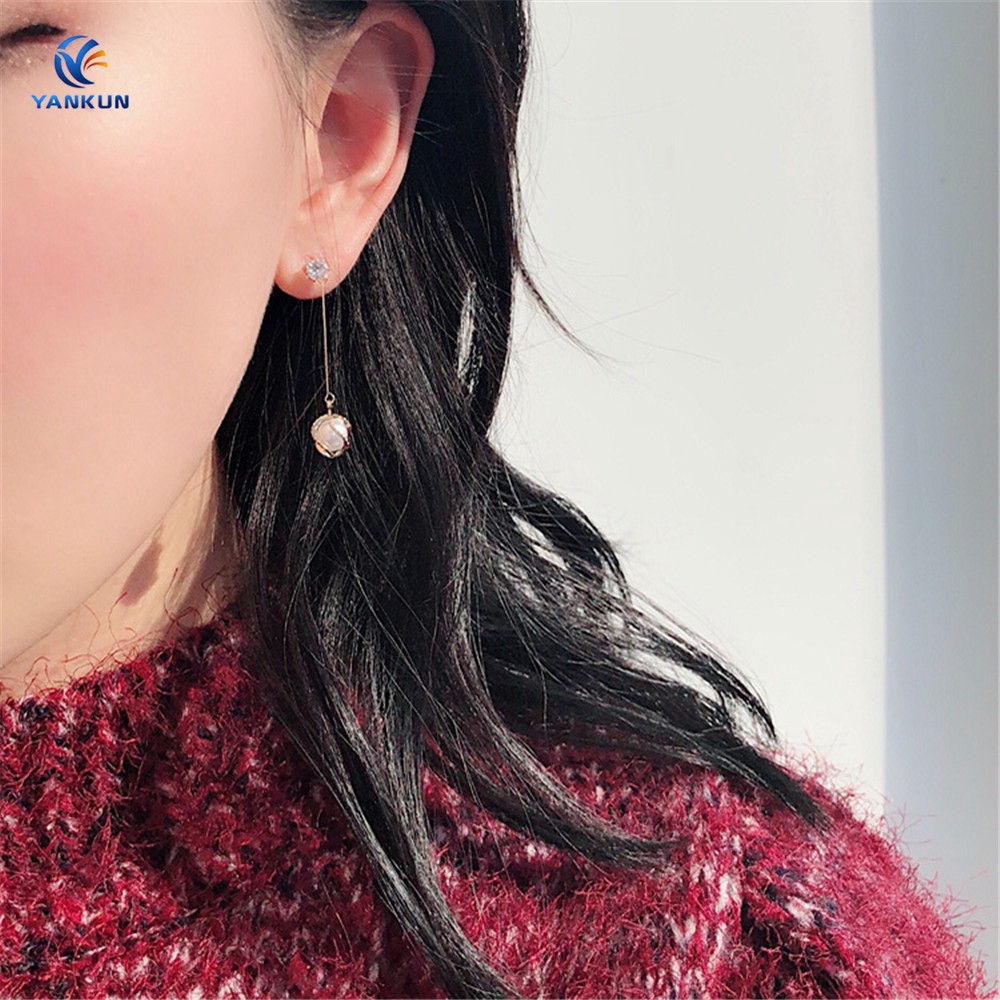 Hoa Tai Dáng Dài Đính Đá Phối Ngọc Trai Thời Trang