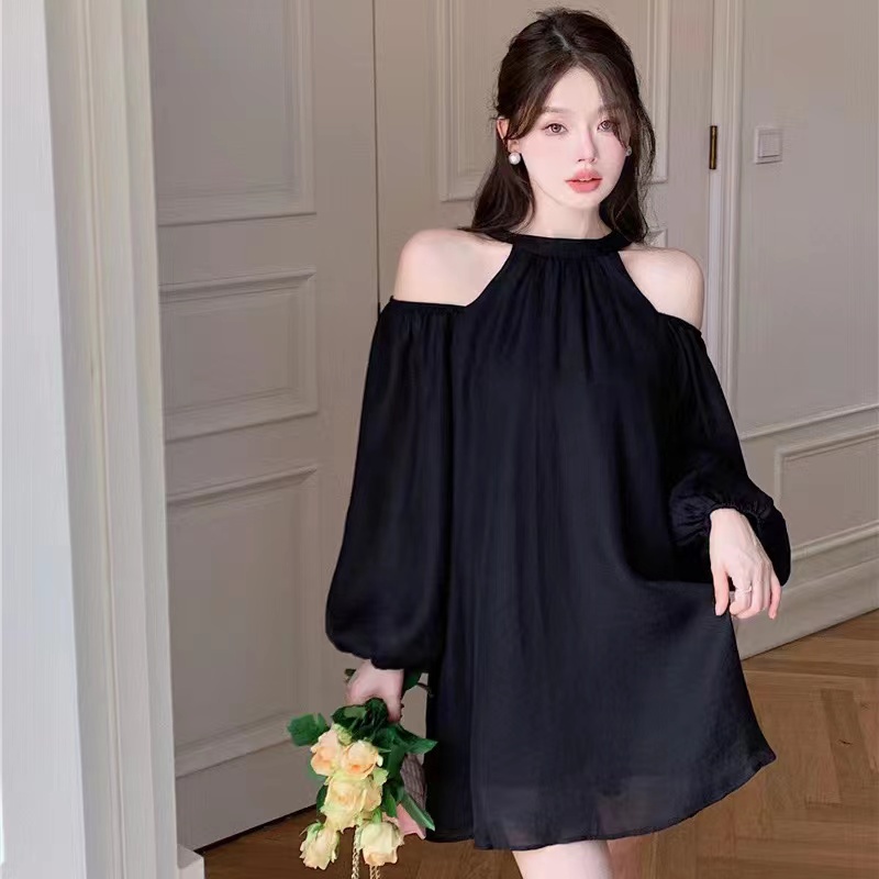 Đầm Tay Dài Hở Vai Màu Sắc Đơn Giản Cho Nữ