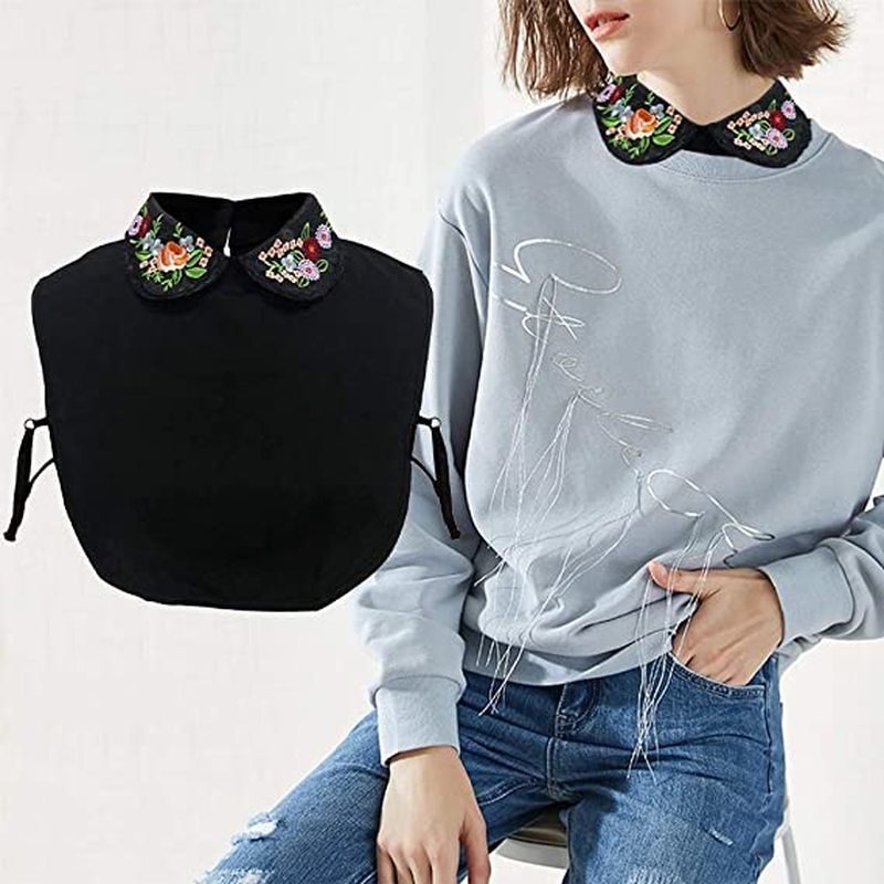 Cổ áo sơ mi giả thêu họa tiết cổ điển có thể tháo rời dành cho nữ