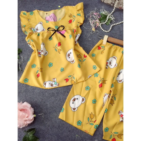 ☘️ĐỒ BỘ LỤA HÀN LỬNG HÌNH GẤU MẶC NHÀ MÁT☘️