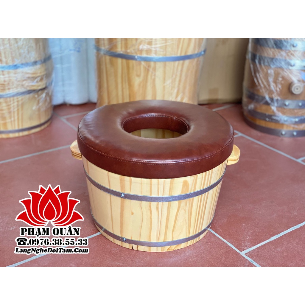 Chậu gỗ ngâm chân có hạt massage kết hợp nắp xông phụ khoa bọc đệm