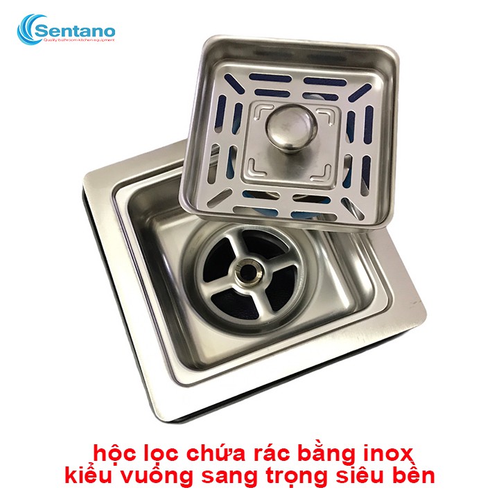 Chậu rửa chén SENTANO 2 hộc lệch 82x45 xả lọc rác kiểu vuông sang trọng