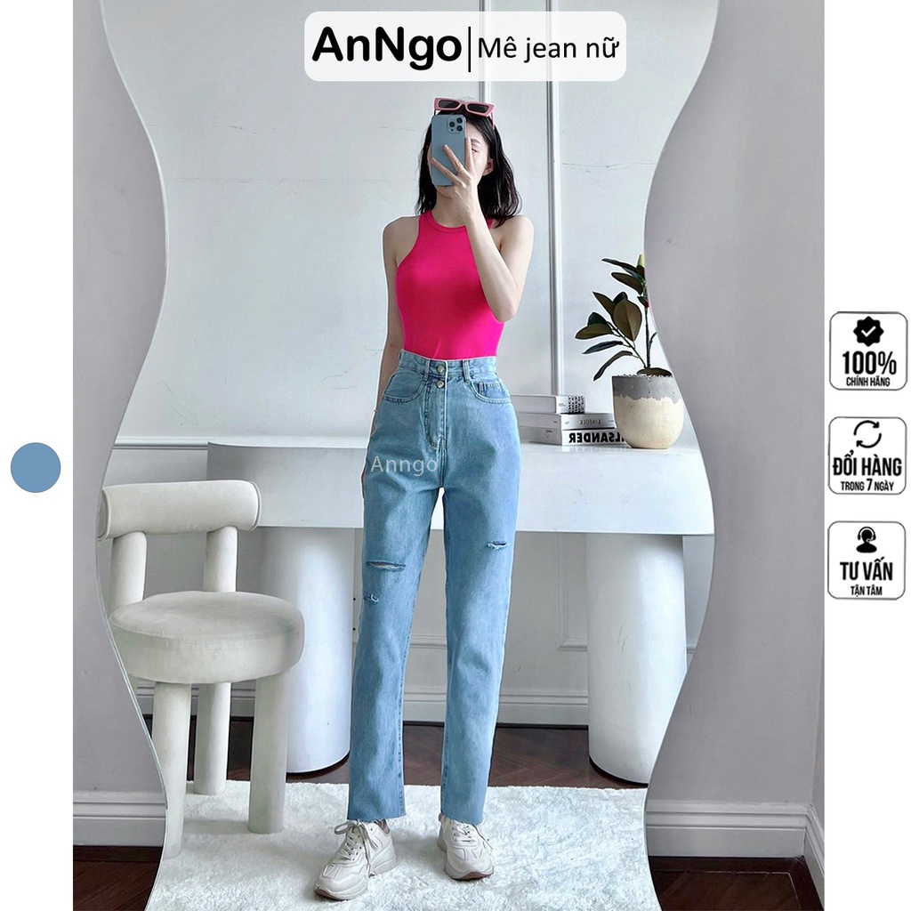 [FREESHIP_50K] Quần jean nữ baggy rách cực hot, không co giãn AnNgo - AT53