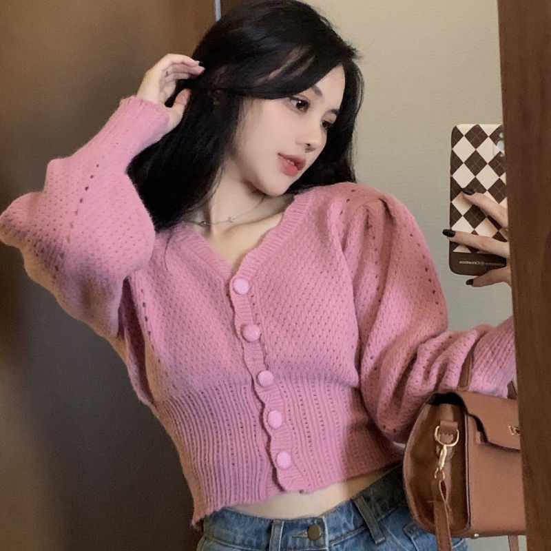 Áo khoác cardigan tay dài phồng thiết kế mới thời trang thu đông dành cho nữ