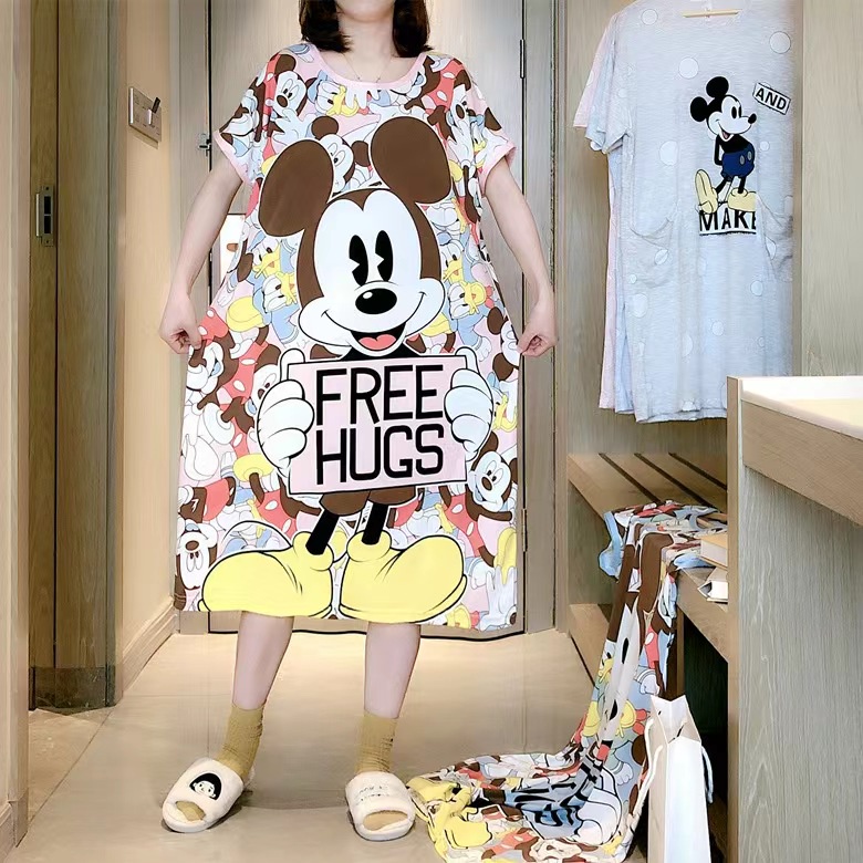 Đầm Ngủ Tay Ngắn Dáng Rộng In Họa Tiết Hoạt Hình Dễ Thương Thời Trang Xuân Thu Cho Nữ