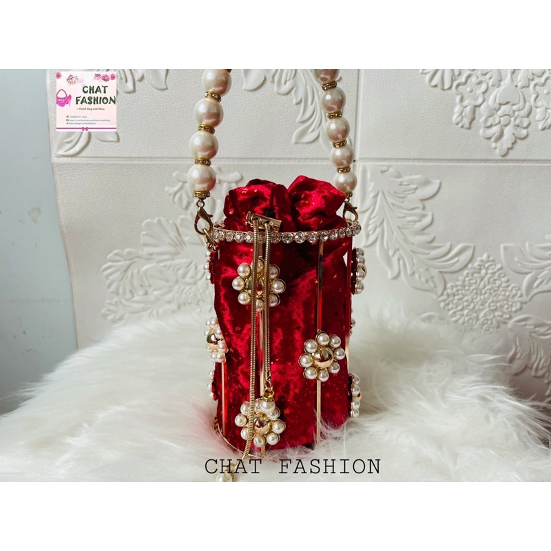 Túi dạ tiệc Clutch hình trụ có lót kèm dây rút