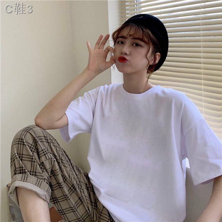 100% cotton white t-shirt female 2021 summer new style Korean loose solid color short-sleeved student half-sleeved top