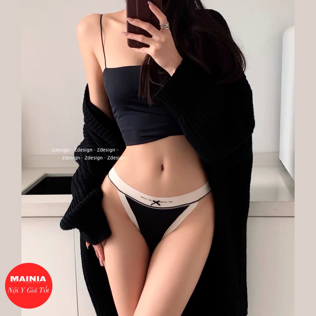 Quần Lót Nữ Cotton Màu Đen Cạp Thun Trắng Sexy Gợi Cảm Mainia Shop