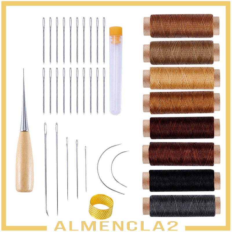 [ALMENCLA2] 38Pcs Leather Craft Hand Stitching Sewing Craft Tool Kit Awl Waxed Thread