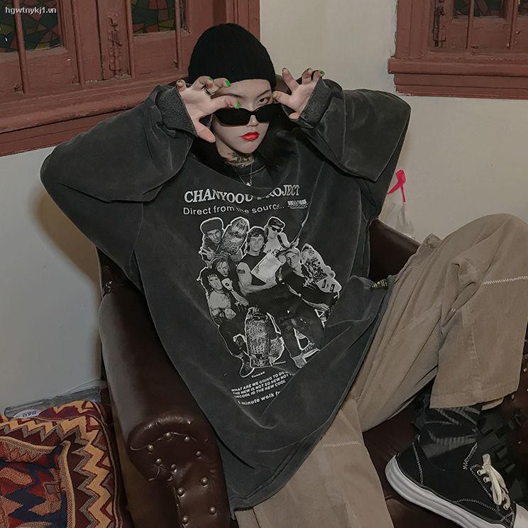 Áo sweater cổ tròn dáng rộng phong cách retro sành điệu cho nữ