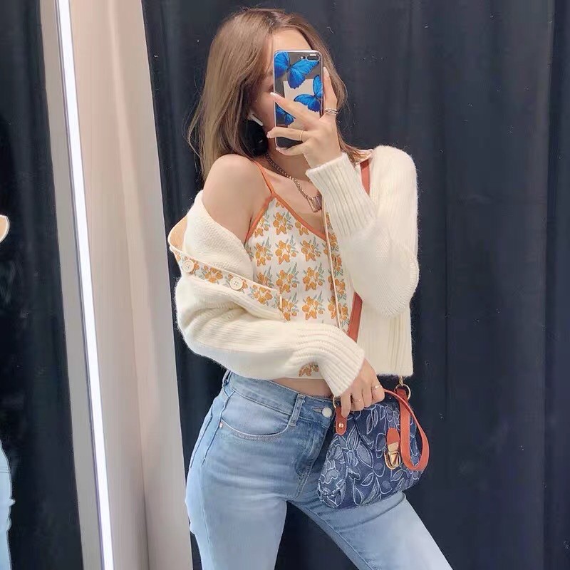 [ ORDER] Set áo len Chloe hoa cam mềm mịn_hàng TQXK chất lượng như ảnh