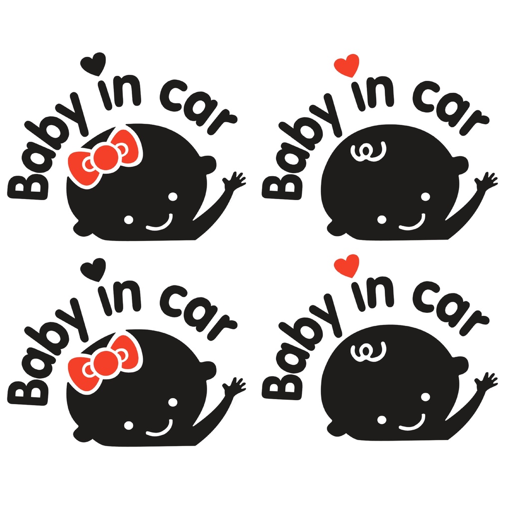 Decal Baby in Car dán xe đen trắng 13x16cm