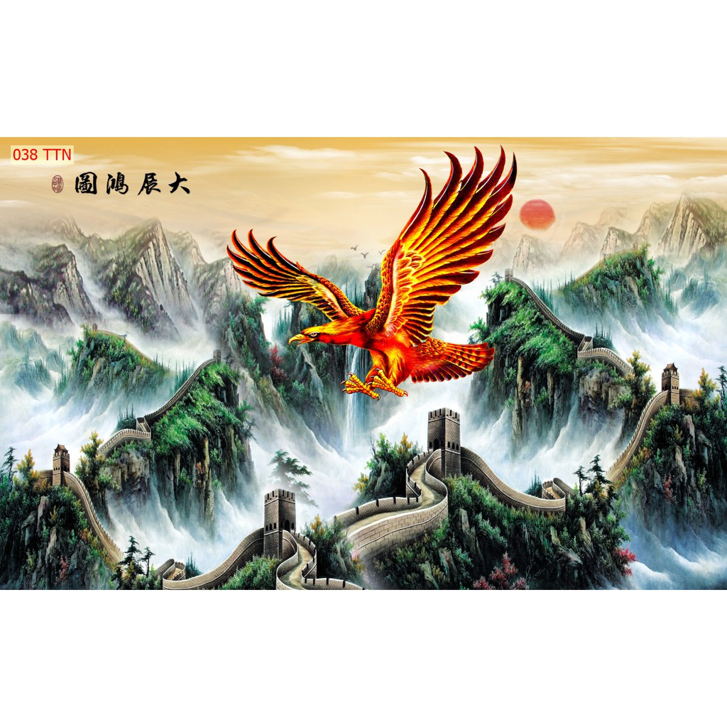 Tranh 3D dán tường_ Mẫu Anh Hùng tương ngộ _ Vạn lý Trường Thành