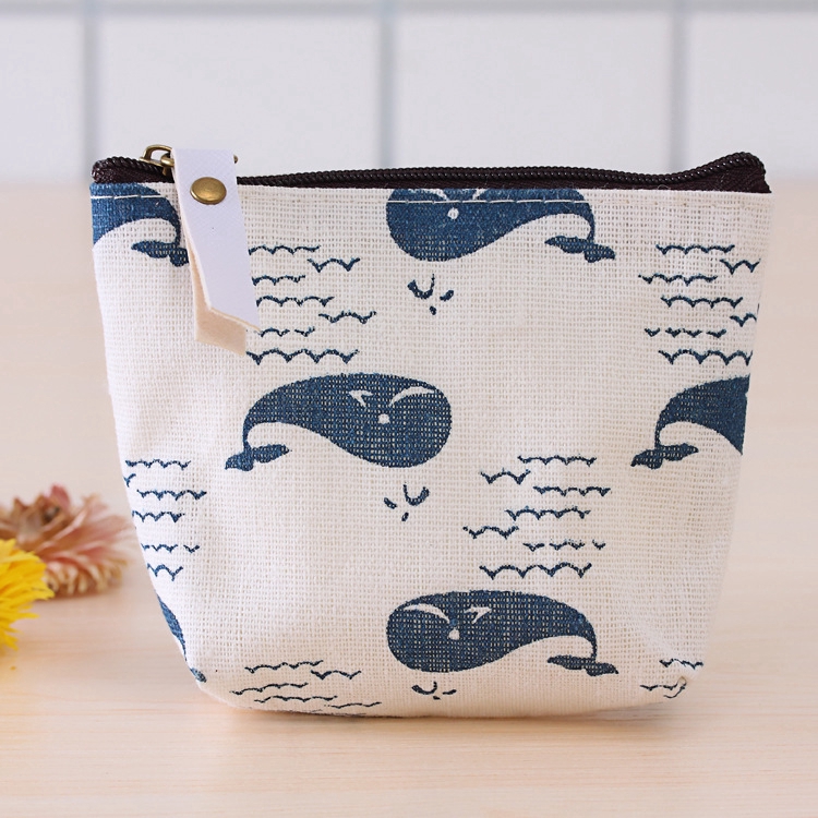 Ví đựng tiền xu mini vải canvas họa tiết hoạt hình xinh xắn tiện lợi